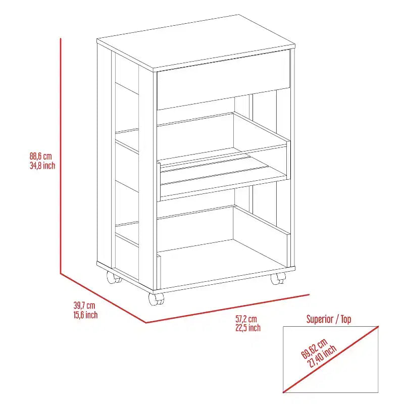Chariot de cuisine moderne Okak avec 1 tiroir et 2 étagères, îlot de cuisine sur roulettes, organiseur de plan de travail pour cuisine, salle à manger, salon, marron