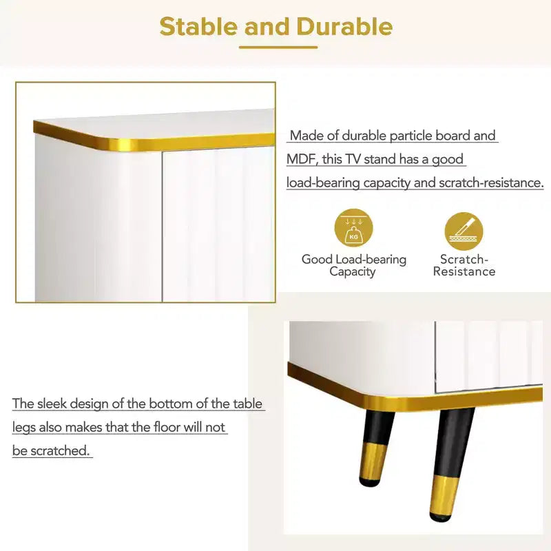 Meuble TV de Luxe Minimaliste de 85 pouces, Meuble TV Moderne du Milieu du Siècle avec Étagère de Rangement Ouverte, Table Console TV avec Armoires et Tiroirs