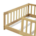 Lit au sol jumeau Bellemave avec clôture, cadre de lit Montessori en bois d'hévéa massif pour enfants, design discret avec lattes, finition naturelle