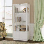 Vitrine blanche avec verre trempé et spot supérieur, bibliothèque minimaliste, présentoir et rangement pour objets de collection, pour bureau/étude/salon