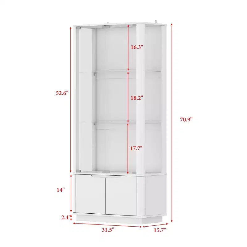 Vitrine blanche avec verre trempé et spot supérieur, bibliothèque minimaliste, présentoir et rangement pour objets de collection, pour bureau/étude/salon