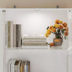 Vitrine blanche avec verre trempé et spot supérieur, bibliothèque minimaliste, présentoir et rangement pour objets de collection, pour bureau/étude/salon