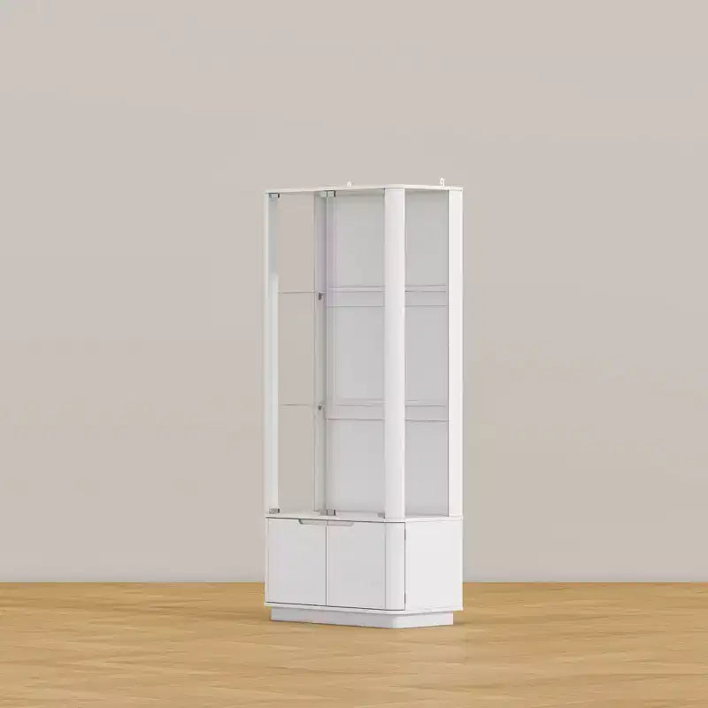 Vitrine blanche avec verre trempé et spot supérieur, bibliothèque minimaliste, présentoir et rangement pour objets de collection, pour bureau/étude/salon