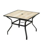 Wood Grain Tabletop Metal Outdoor Table: Square Design with Umbrella Hole (1 Table)