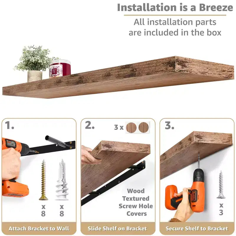 Lot de 3 étagères murales flottantes Sorbus de 140 cm – pour salle de bain, décoration murale pour chambre, cuisine, salon, rangement de livres