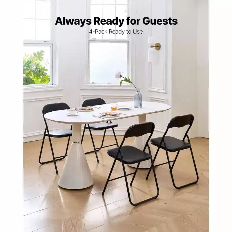 Lot de 4 chaises pliantes rembourrées en cuir PVC avec cadre métallique robuste