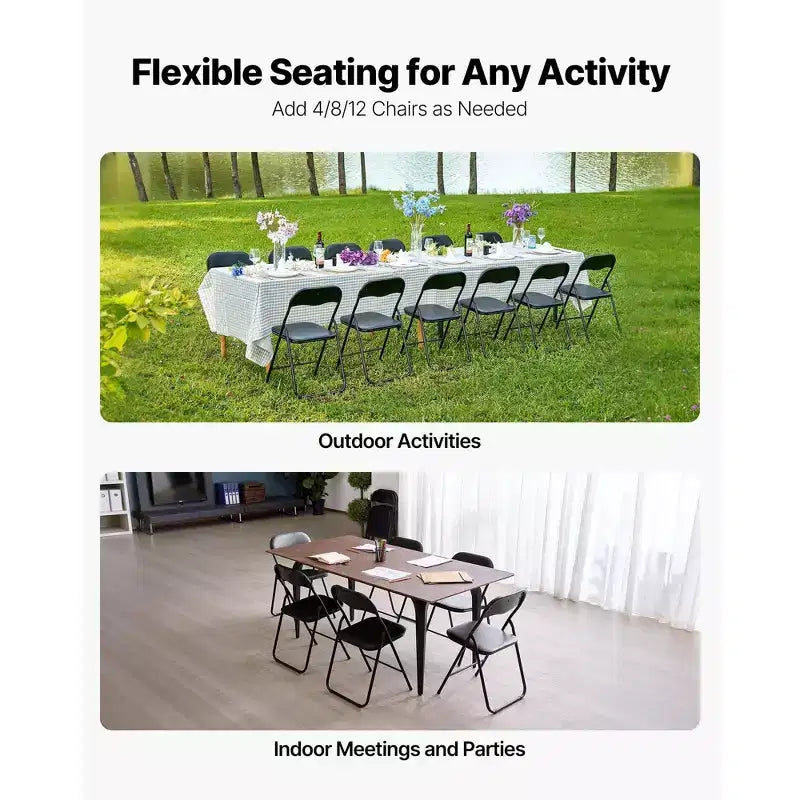 Lot de 4 chaises pliantes rembourrées en cuir PVC avec cadre métallique robuste