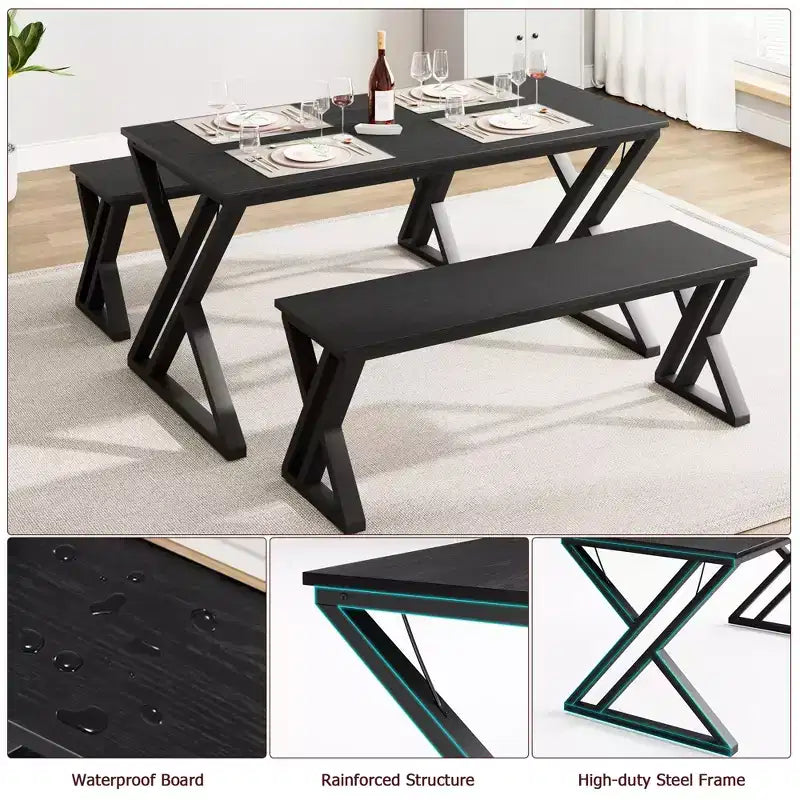 Ensemble table et chaises pour 4-6 personnes, ensemble de table de cuisine, panneau en MDF, cadre métallique robuste, montage facile, pour cuisine, salle à manger
