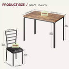 Ensemble de 5 chaises de salle à manger avec table de cuisine, structure en métal et plateau en bois, table à dîner carrée, montage facile, pour la maison