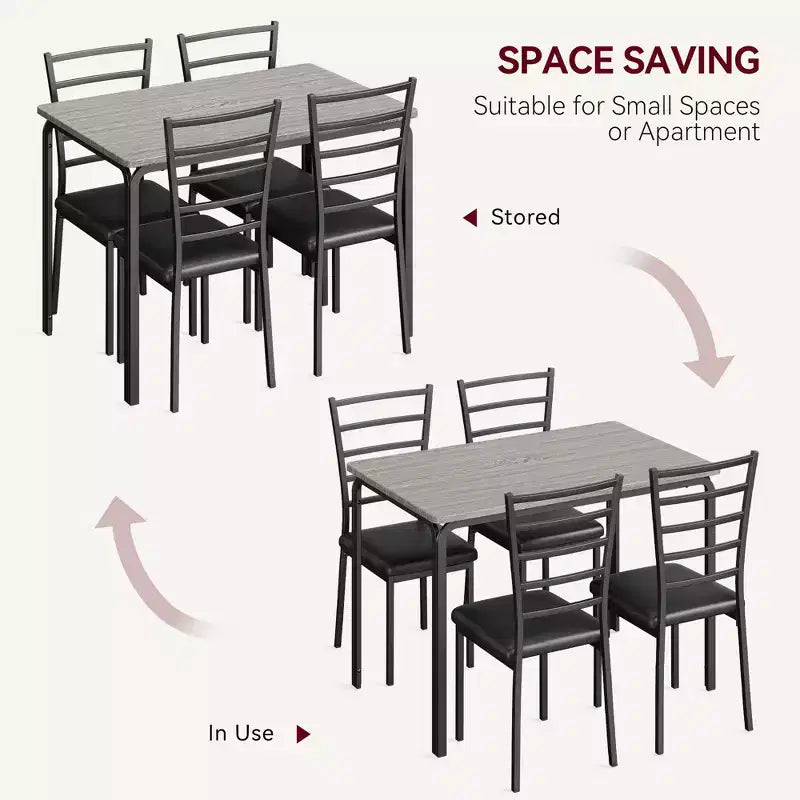 Ensemble de 5 chaises de salle à manger avec table de cuisine, structure en métal et plateau en bois, table à dîner carrée, montage facile, pour la maison