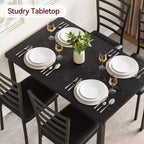 Ensemble de 5 chaises de salle à manger avec table de cuisine, structure en métal et plateau en bois, table à dîner carrée, montage facile, pour la maison