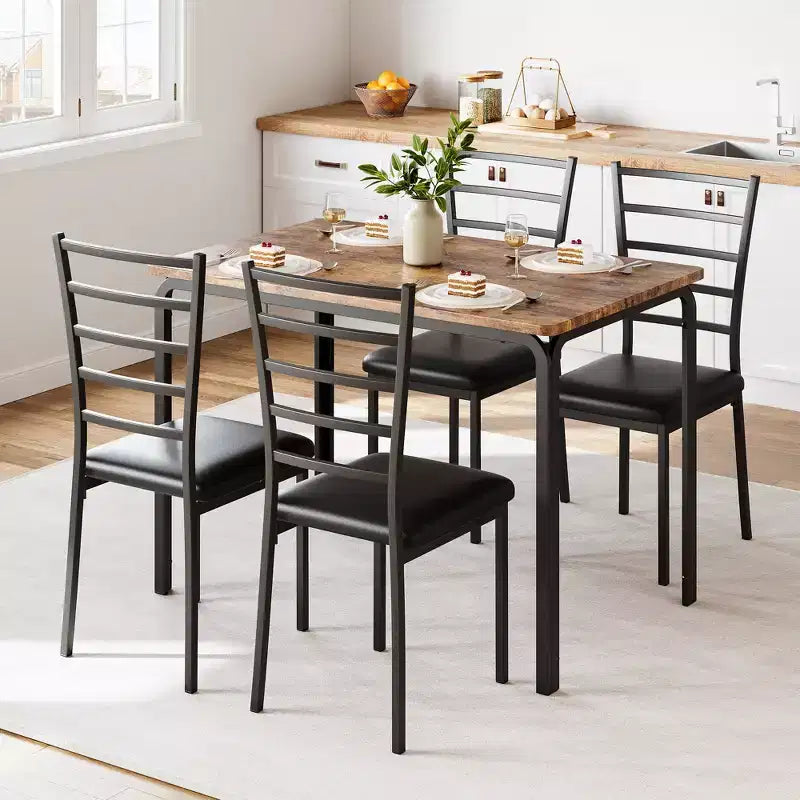 Ensemble de 5 chaises de salle à manger avec table de cuisine, structure en métal et plateau en bois, table à dîner carrée, montage facile, pour la maison