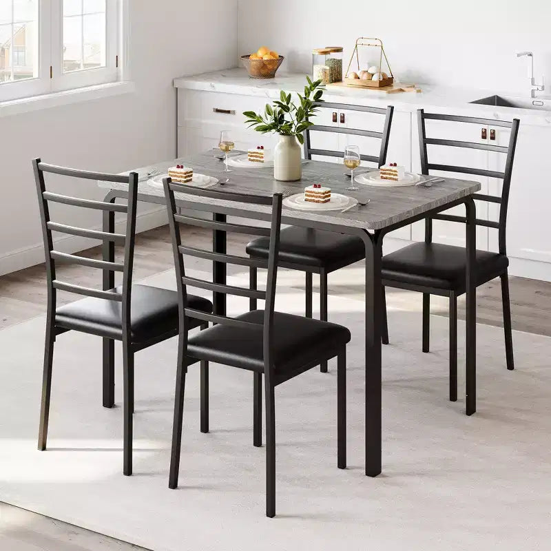 Ensemble de 5 chaises de salle à manger avec table de cuisine, structure en métal et plateau en bois, table à dîner carrée, montage facile, pour la maison