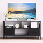 Meuble TV en Fer, Bois et Tissu – Grande Taille, Tiroirs en Tissu Élégants, Cadre Robuste en Fer et Bois, Rangement Spacieux, Design Moderne