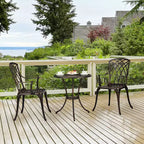 COZONY Ensemble de Bistro 3 Pièces en Aluminium Coulé pour Patio, Table et Chaises avec Trou pour Parapluie, Pieds Réglables, Noir et Bronze