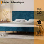 Cadre de lit king-size, lit plateforme capitonné en velours, cadre de lit de style moderne, support à lattes, tête de lit réglable, aucun sommier tapissier requis