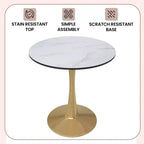 Table à manger ronde LeisureMod Bristol 24, dessus en MDF moderne et table d'appoint à piédestal doré pour café ou salle à manger