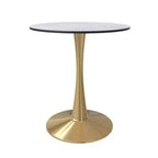 Table à manger ronde LeisureMod Bristol 24, dessus en MDF moderne et table d'appoint à piédestal doré pour café ou salle à manger