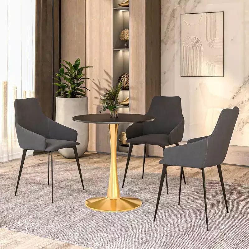 Table à manger ronde LeisureMod Bristol 24, dessus en MDF moderne et table d'appoint à piédestal doré pour café ou salle à manger