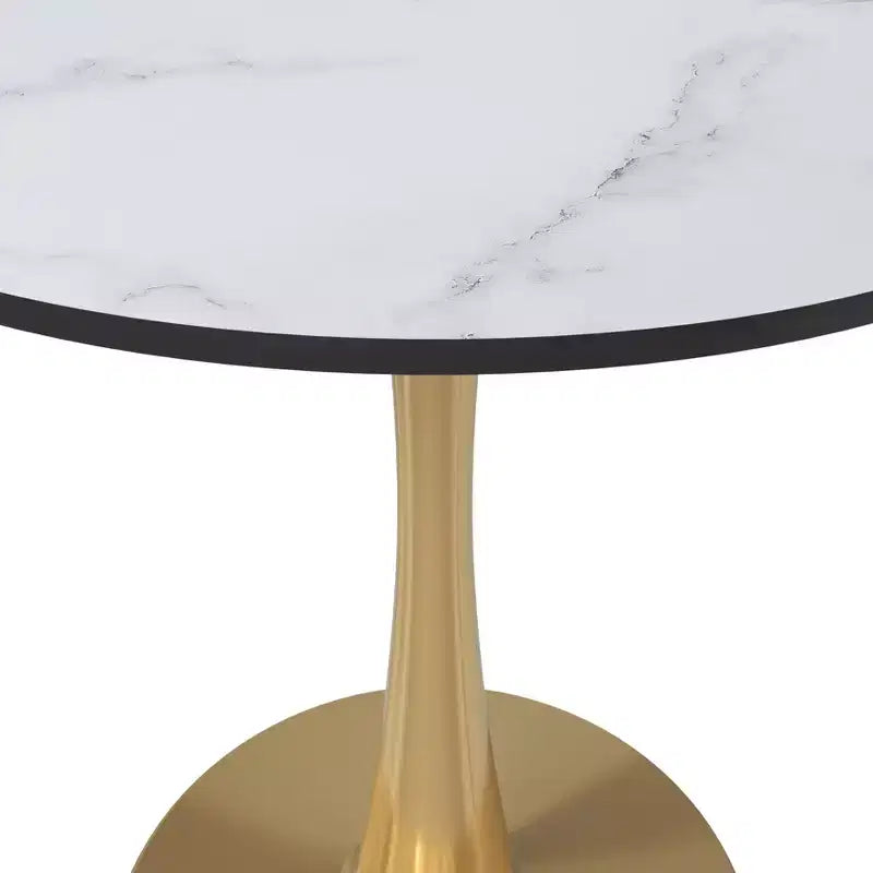 Table à manger ronde LeisureMod Bristol 24, dessus en MDF moderne et table d'appoint à piédestal doré pour café ou salle à manger