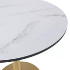 Table à manger ronde LeisureMod Bristol 24, dessus en MDF moderne et table d'appoint à piédestal doré pour café ou salle à manger