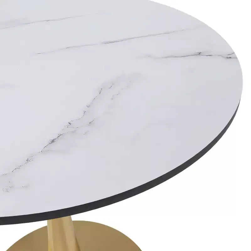 Table à manger ronde LeisureMod Bristol 24, dessus en MDF moderne et table d'appoint à piédestal doré pour café ou salle à manger