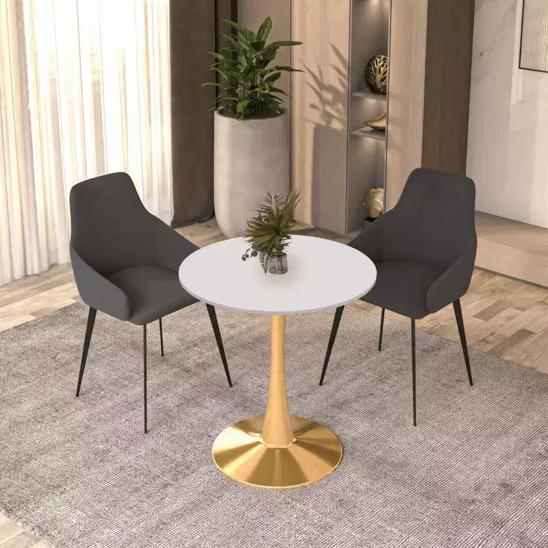 Table à manger ronde LeisureMod Bristol 24, dessus en MDF moderne et table d'appoint à piédestal doré pour café ou salle à manger