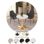 Table à manger ronde LeisureMod Bristol 24, dessus en MDF moderne et table d'appoint à piédestal doré pour café ou salle à manger