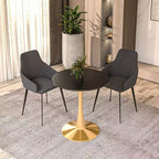Table à manger ronde LeisureMod Bristol 24, dessus en MDF moderne et table d'appoint à piédestal doré pour café ou salle à manger