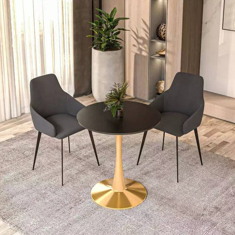 Table à manger ronde LeisureMod Bristol 24, dessus en MDF moderne et table d'appoint à piédestal doré pour café ou salle à manger