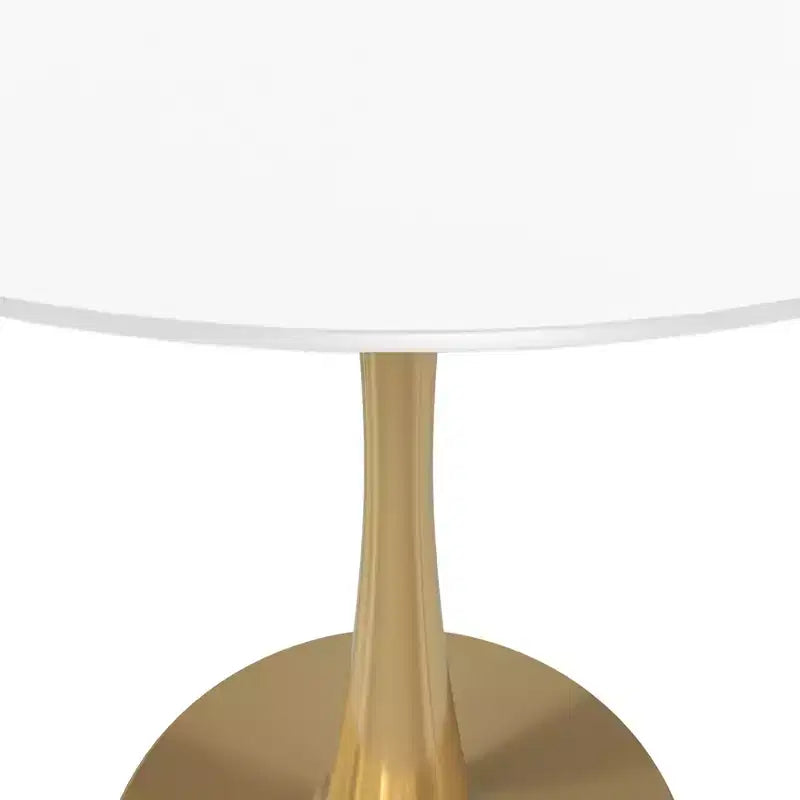 Table à manger ronde LeisureMod Bristol 24, dessus en MDF moderne et table d'appoint à piédestal doré pour café ou salle à manger