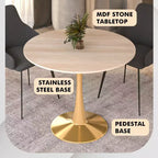 Table à manger ronde LeisureMod Bristol 24, dessus en MDF moderne et table d'appoint à piédestal doré pour café ou salle à manger