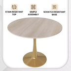 Table à manger ronde LeisureMod Bristol 24, dessus en MDF moderne et table d'appoint à piédestal doré pour café ou salle à manger