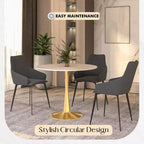 Table à manger ronde LeisureMod Bristol 24, dessus en MDF moderne et table d'appoint à piédestal doré pour café ou salle à manger