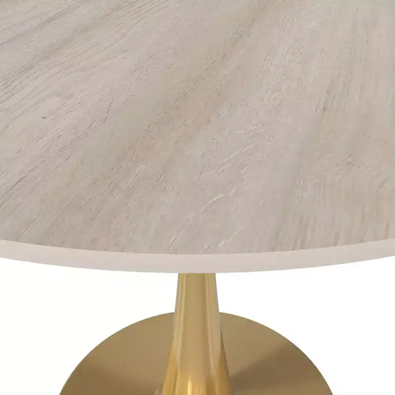 Table à manger ronde LeisureMod Bristol 24, dessus en MDF moderne et table d'appoint à piédestal doré pour café ou salle à manger