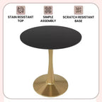Table à manger ronde LeisureMod Bristol 24, dessus en MDF moderne et table d'appoint à piédestal doré pour café ou salle à manger