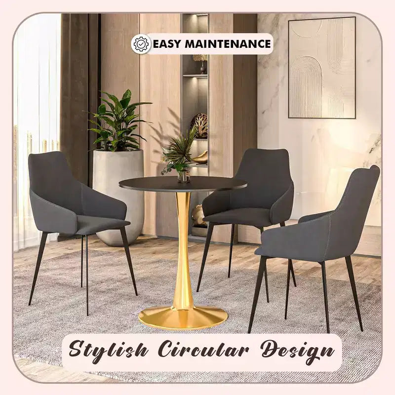 Table à manger ronde LeisureMod Bristol 24, dessus en MDF moderne et table d'appoint à piédestal doré pour café ou salle à manger