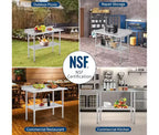 Établi en acier inoxydable 60 * 12 - Table robuste certifiée NSF avec étagère réglable et pare-éclaboussures, sûre, pratique et robuste