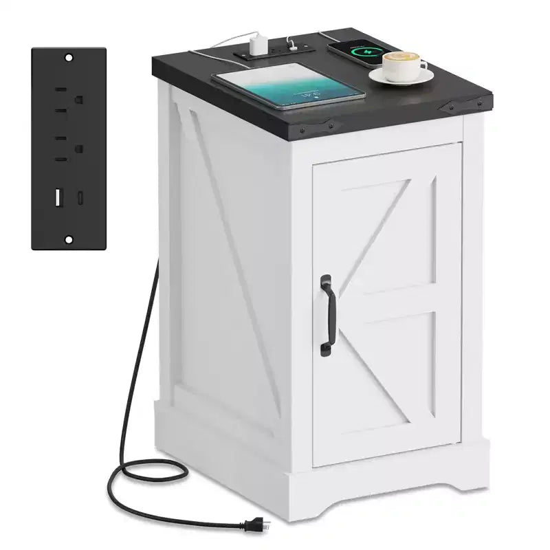 Table d'appoint de ferme avec station de recharge et 2 ports USB-C Table de chevet moderne avec 2 prises CA, étagère réglable et gestion des câbles