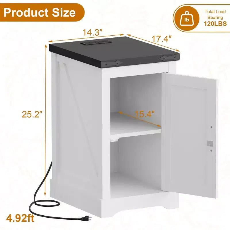 Table d'appoint de ferme avec station de recharge et 2 ports USB-C Table de chevet moderne avec 2 prises CA, étagère réglable et gestion des câbles