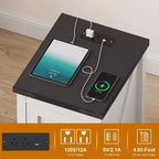 Table d'appoint de ferme avec station de recharge et 2 ports USB-C Table de chevet moderne avec 2 prises CA, étagère réglable et gestion des câbles