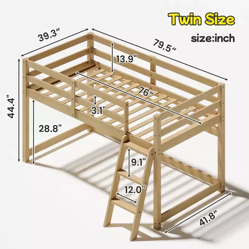 Lit mezzanine bas Bellemave pour enfants - Convertisssable en lit superposé, cadre en bois massif moderne avec éclairage LED, chêne.