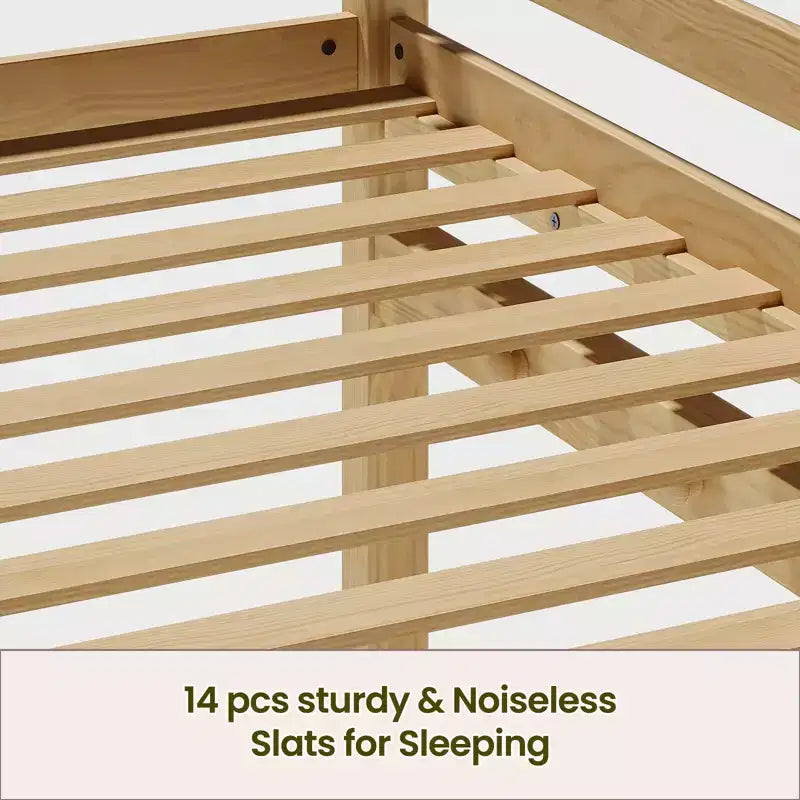 Lit mezzanine bas Bellemave pour enfants - Convertisssable en lit superposé, cadre en bois massif moderne avec éclairage LED, chêne.