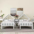 Bellemave Double Twin Size Platform Bed with House-shaped Headboard and a Built-in Nightstand, White