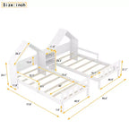 Lit plateforme double gigogne Bellemave avec tête de lit en forme de maison et table de chevet intégrée, Blanc