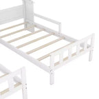 Lit plateforme double gigogne Bellemave avec tête de lit en forme de maison et table de chevet intégrée, Blanc