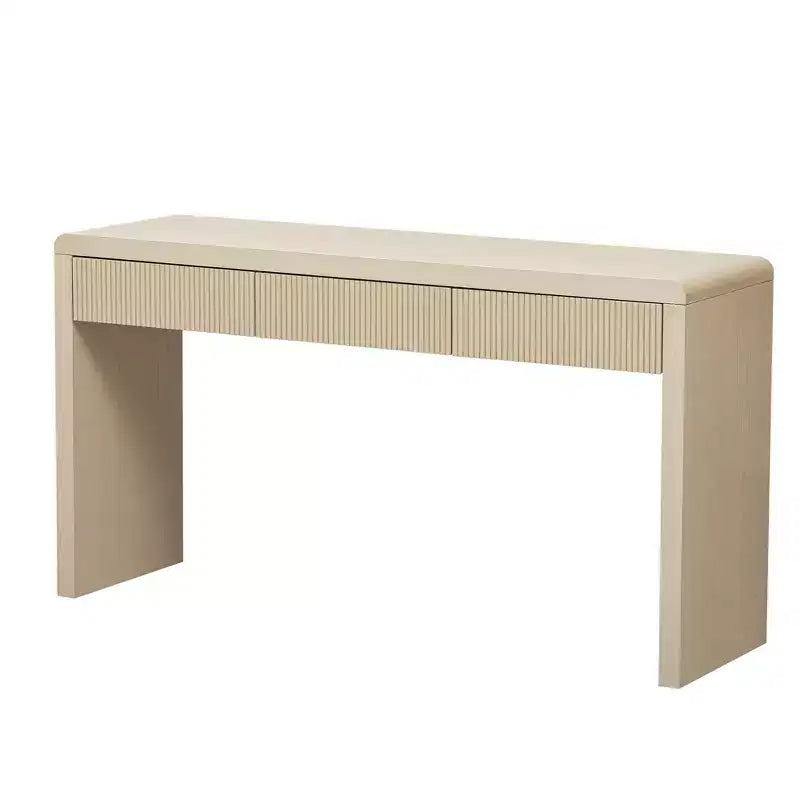 Table console rustique Luxystar avec 3 tiroirs cannelés, placage en bois massif et grain de bois naturel pour salon, couloir