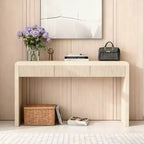 Luxystar Rustic Console Table with 3 Fluted Drawers, Solid Wood Veneer and Natural Wood Grain for Living Room, Hallway