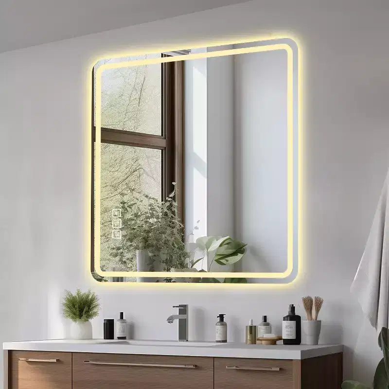 Miroir de courtoisie carré moderne GDFStudio Kira 36 po avec coins arrondis et 3 modes de couleur