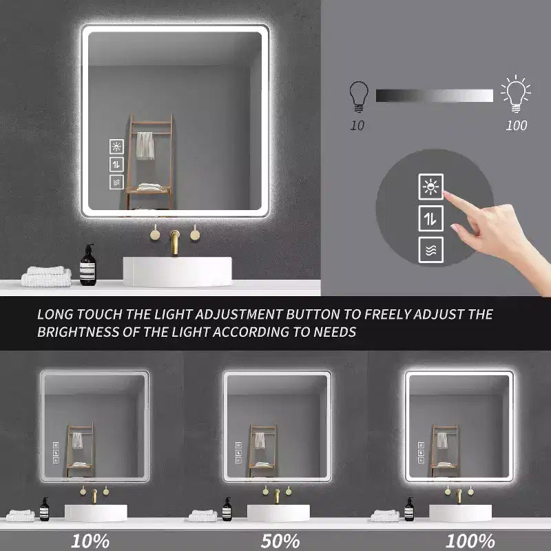 Miroir de courtoisie carré moderne GDFStudio Kira 36 po avec coins arrondis et 3 modes de couleur